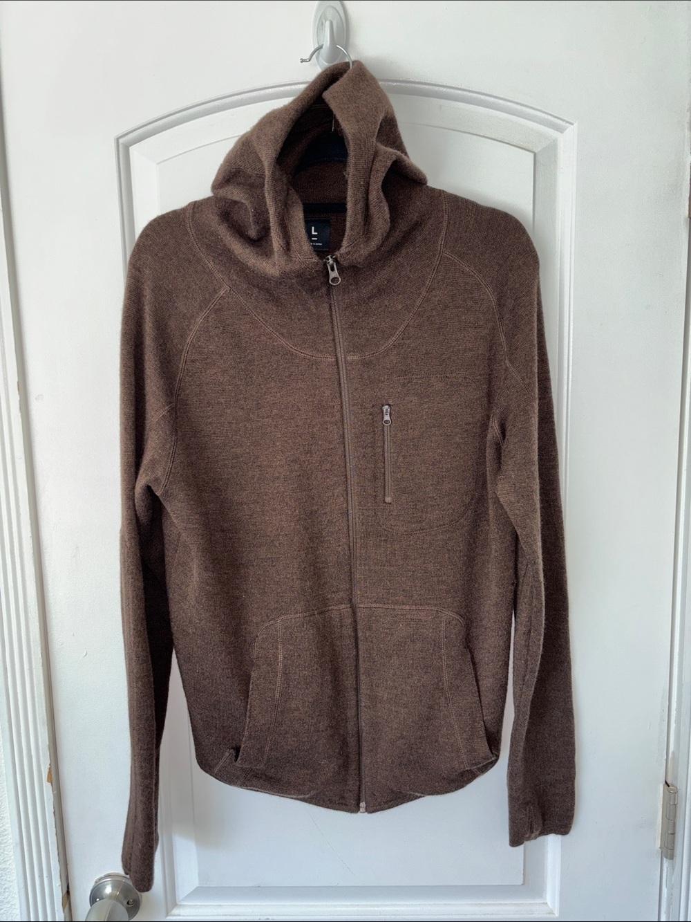 Thick Merino wool Triple Aught Designs full zip hooded sweater L